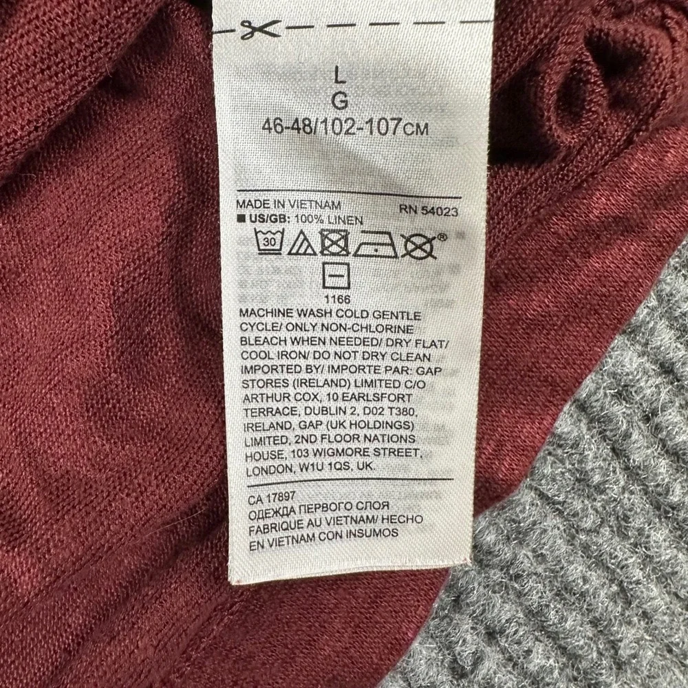 Banana Republic Henley Shirt Mens Large Burgundy Short Sleeve 100% Linen Button